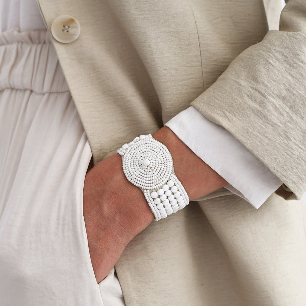 Leather Bracelet Disk, white