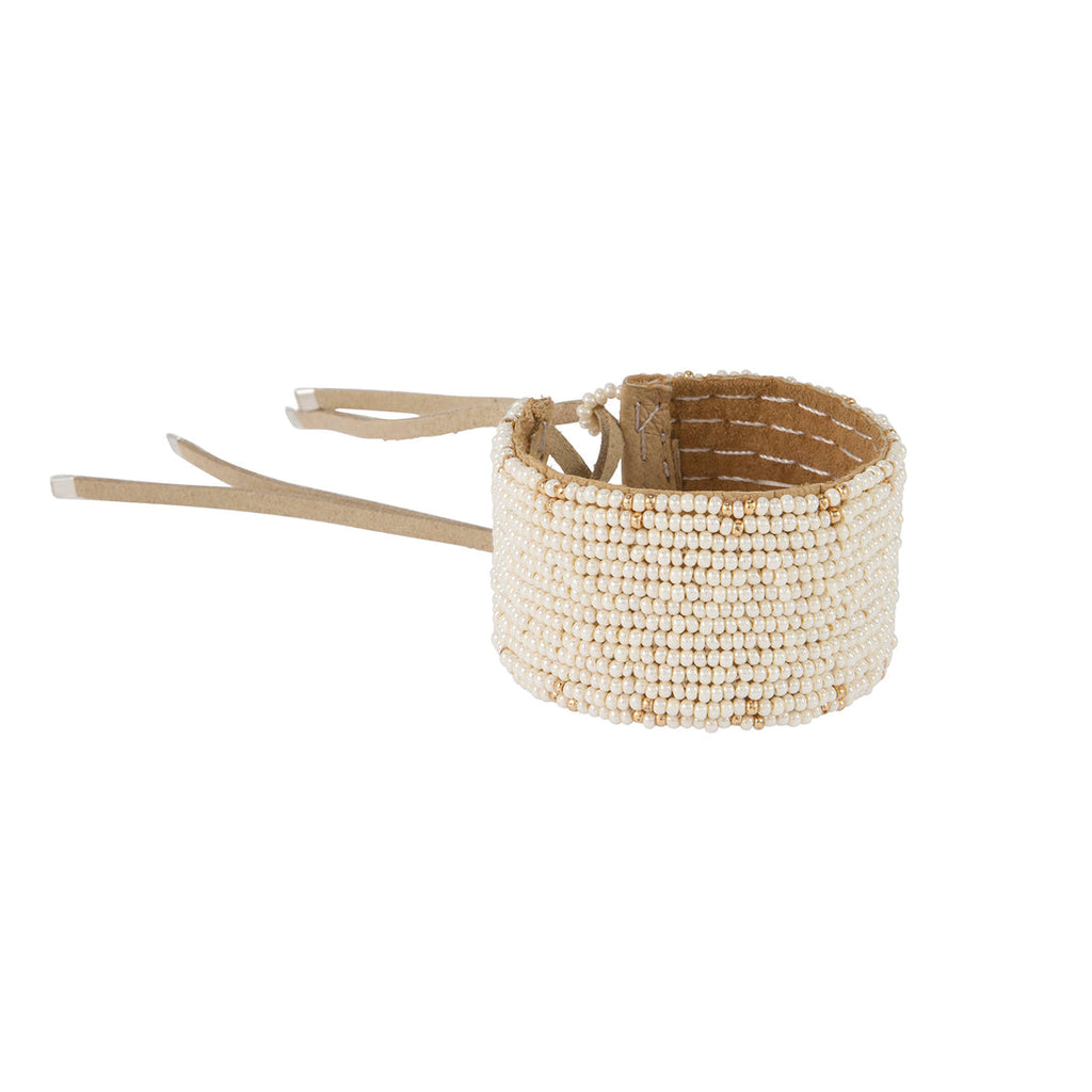 Narrow Leather Cuff Pearl